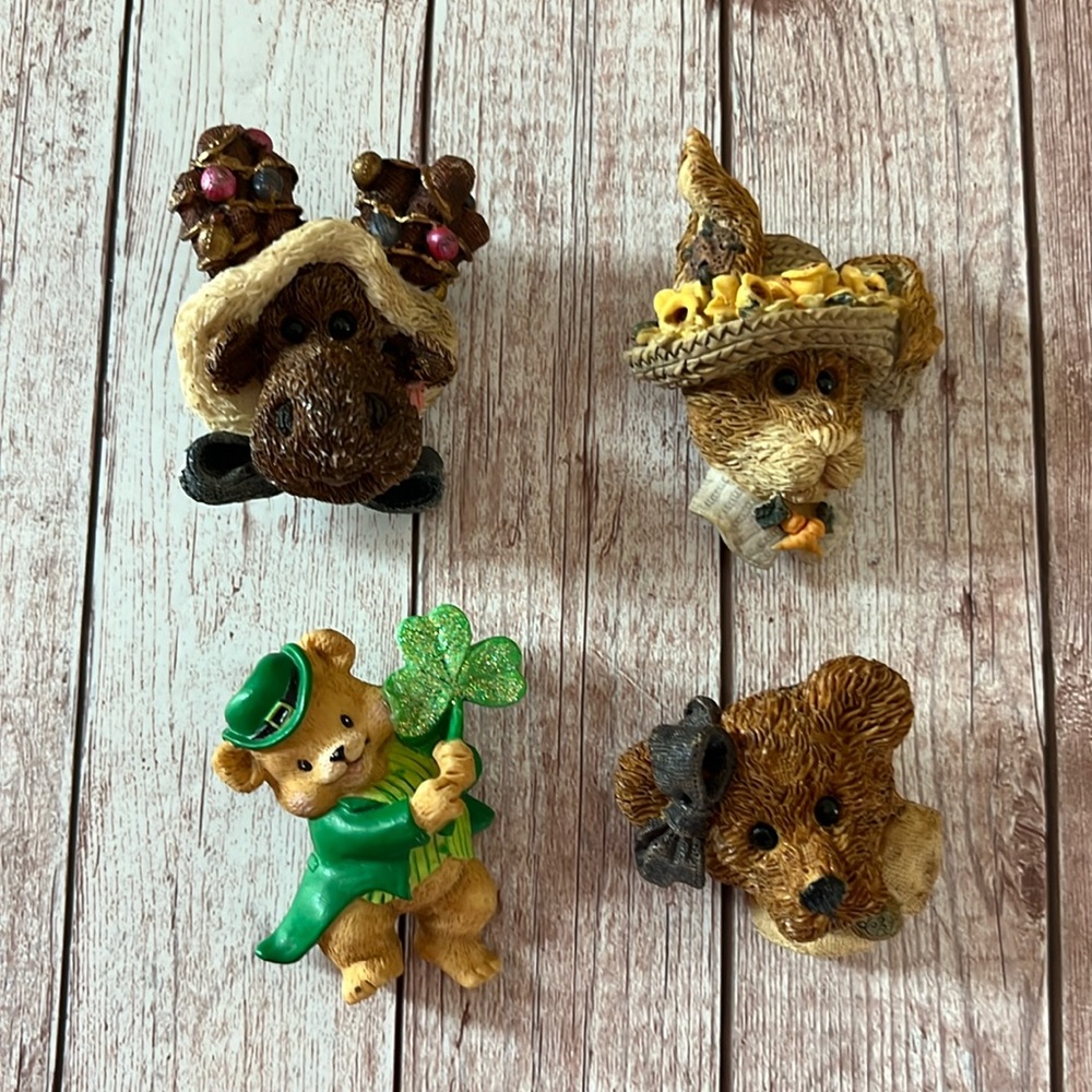 Set of 3 Boyds Bears Folk Art Folkwear 1995 Vintage Pin Brooches, 1 AG bear pin